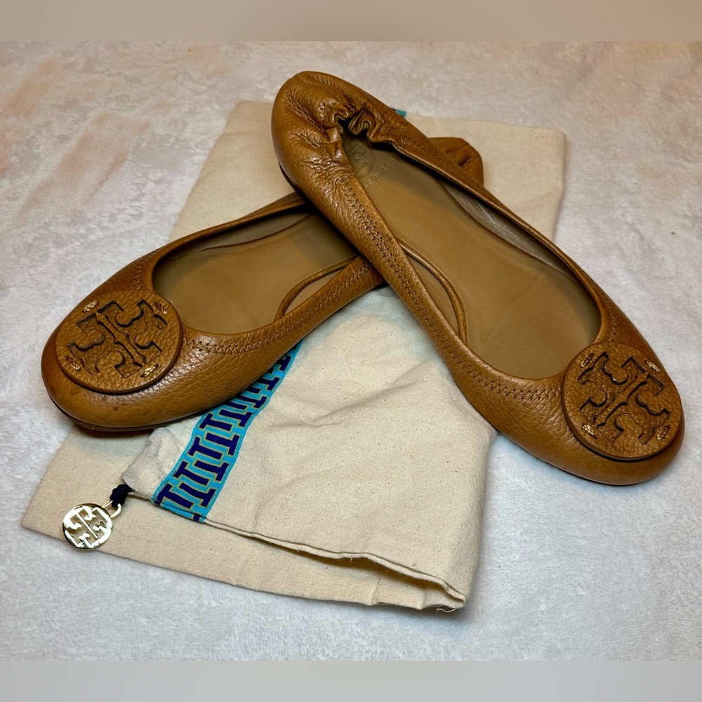 Tory Burch Royal Tan Leather Reva Flats size 9